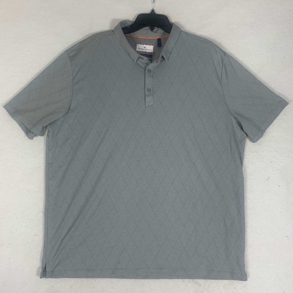 Modern Ambition Polo Shirt Mens XXL Gray Good Diamond Quilted Performance Shirt